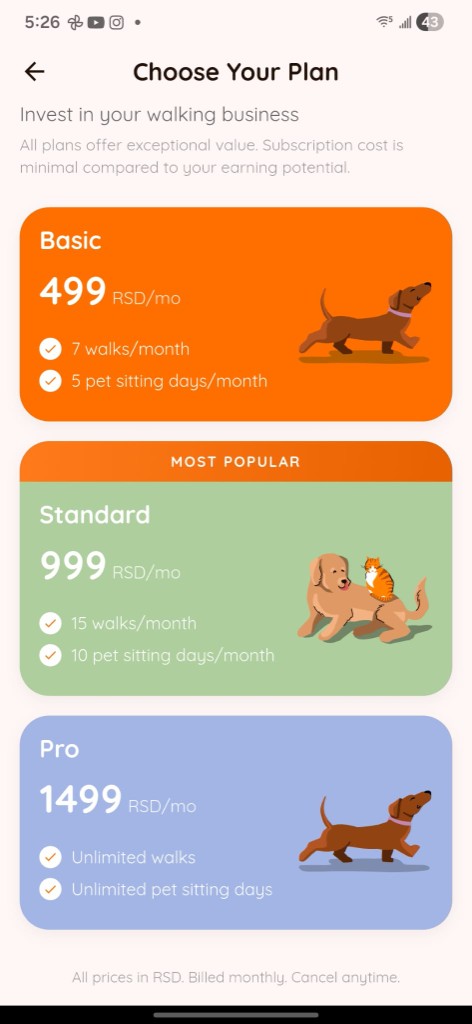 Shapa walker Choose Your Plan: Basic, Standard, and Pro subscription tiers